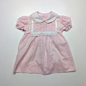 Vintage Polly Flinders Dress Baby Girls Size 12m Pink Calico Smocked